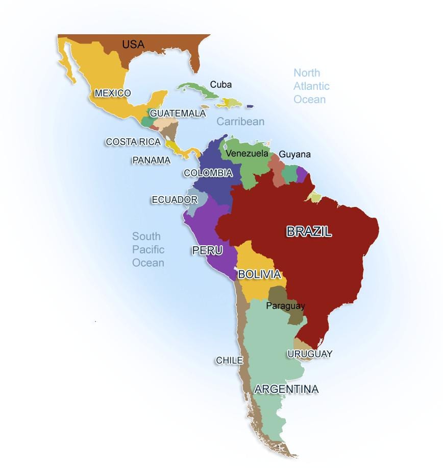 mapa de México e américa do sur