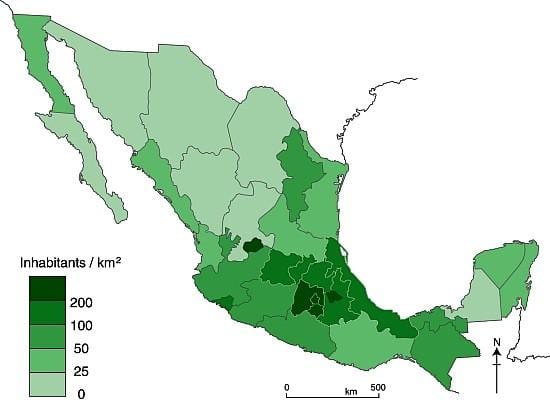 densidade de poboación mapa de México
