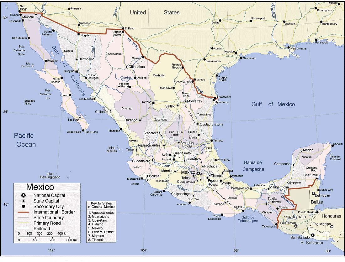 mapa de México, costa do pacífico resorts
