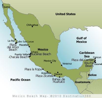 costa leste de México mapa