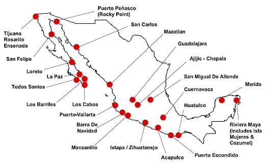 mapa de México destinos