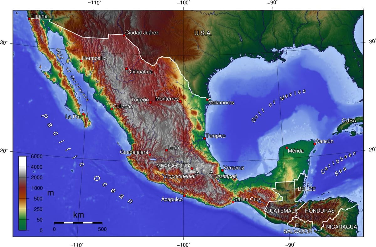 elevación mapa de México