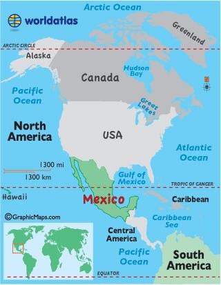 México no mapa do mundo
