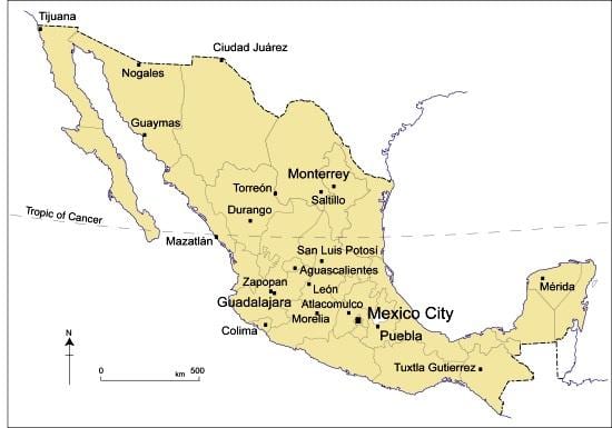 mapa das grandes cidades en México