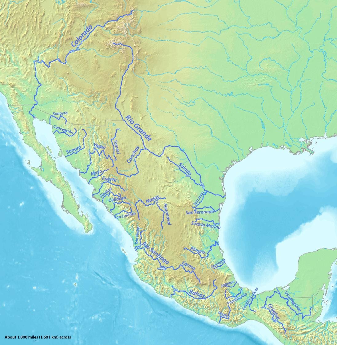 mapa de ríos en México