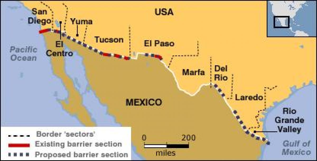 mapa da fronteira mexicana