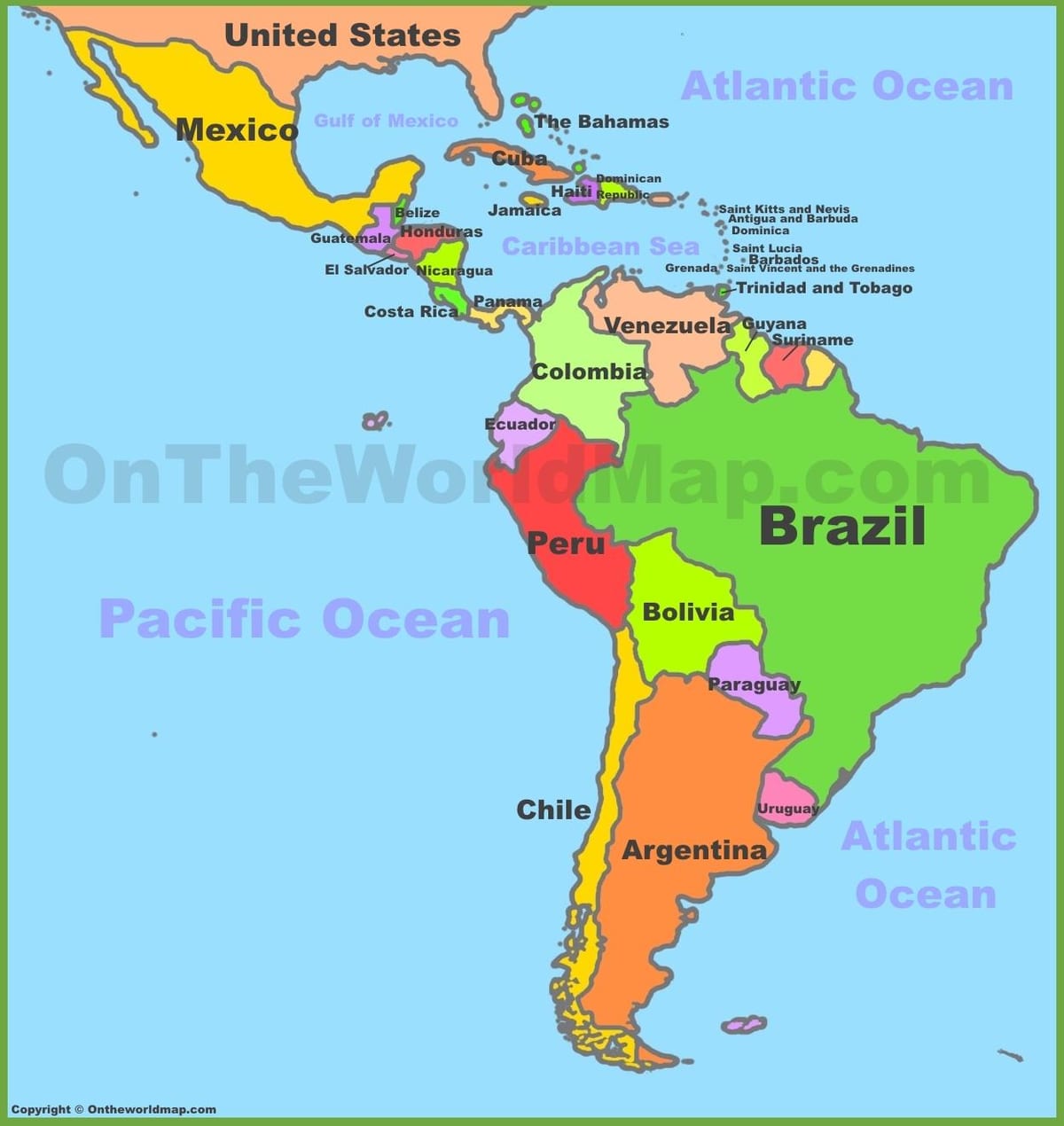 México e américa do sur mapa