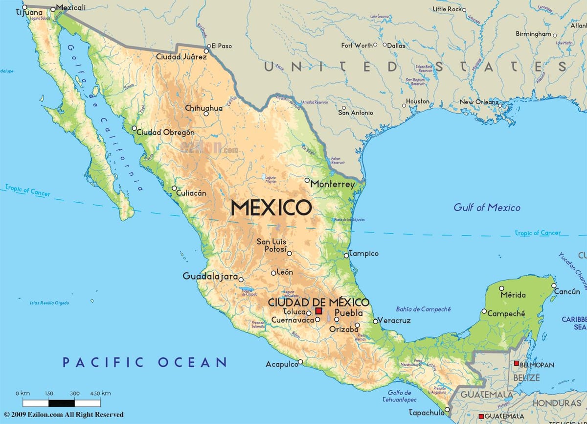 mapa de México e américa