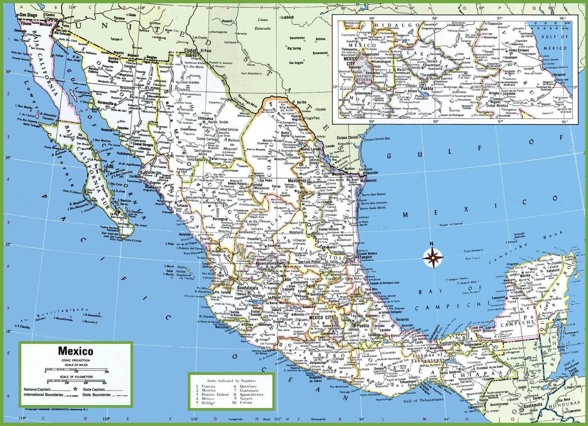 mapa de México con cidades e vilas