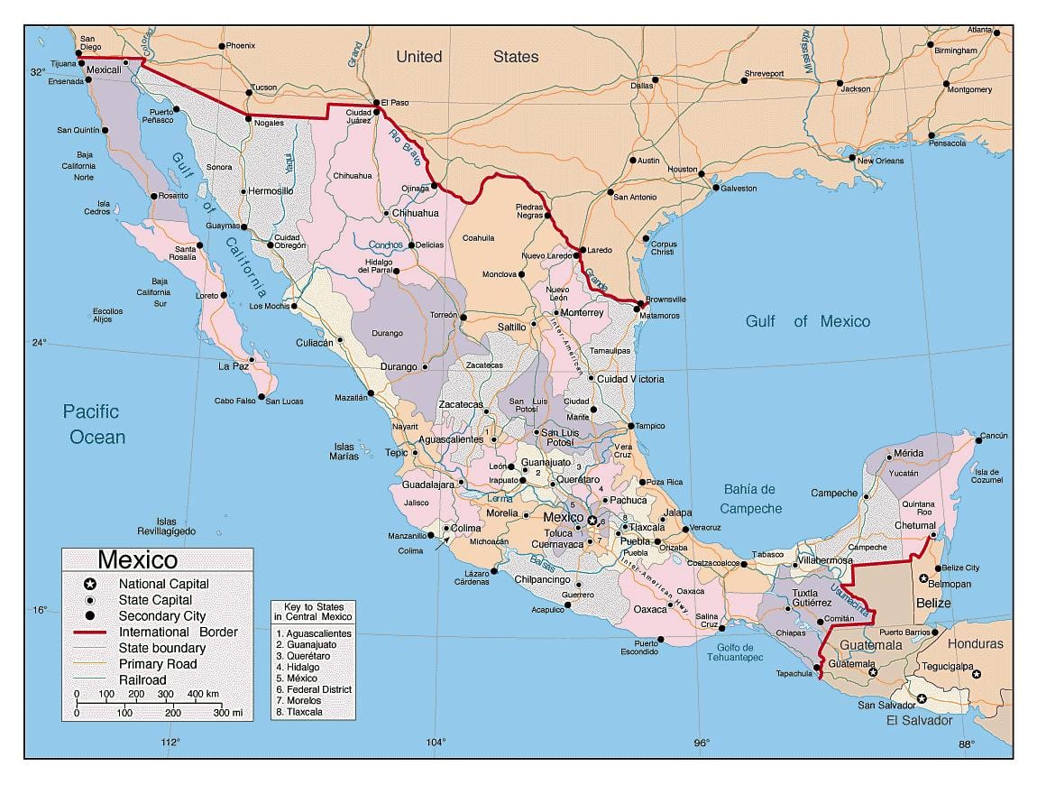 México mapa coas principais cidades