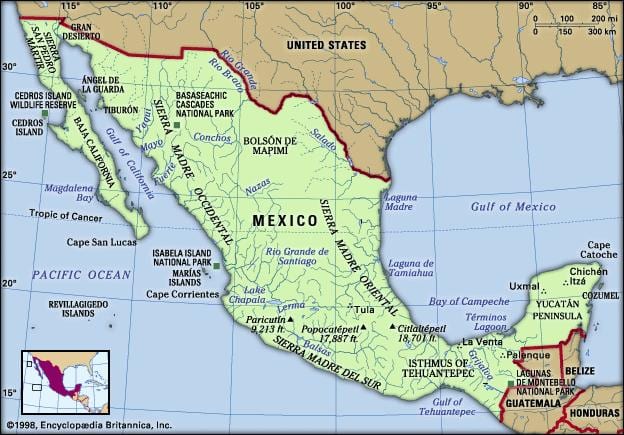 México mapa para nenos