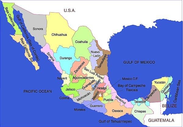 México mapa de estados