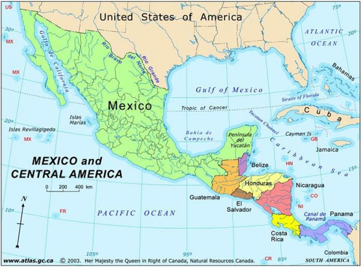 mapa de México e américa central