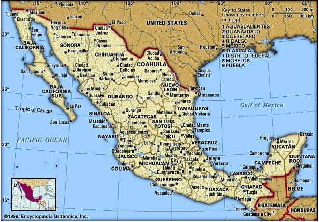 leste de México mapa