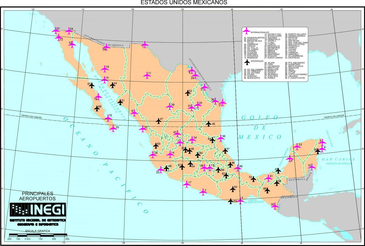 mapa de México aeroportos