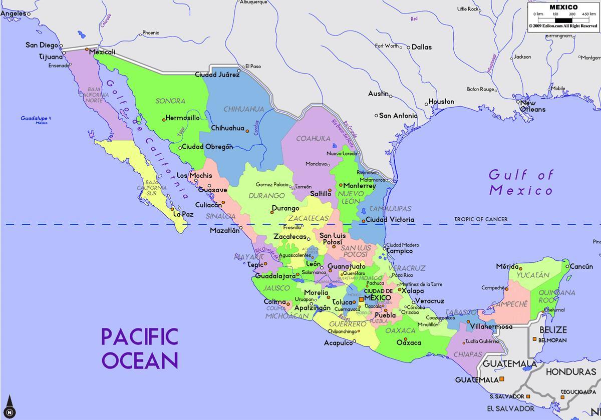 México Mapa Capital México Mapa Con Capital América Central América