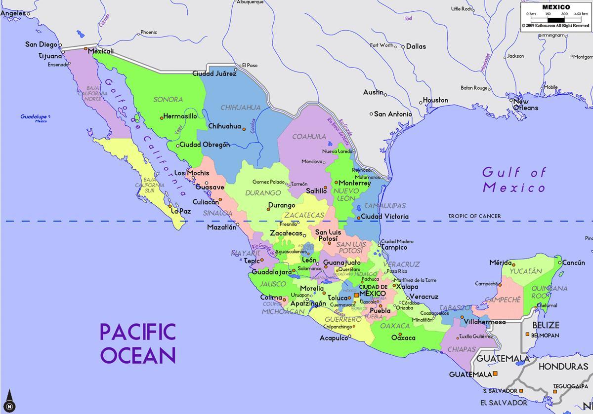 México mapa con capital