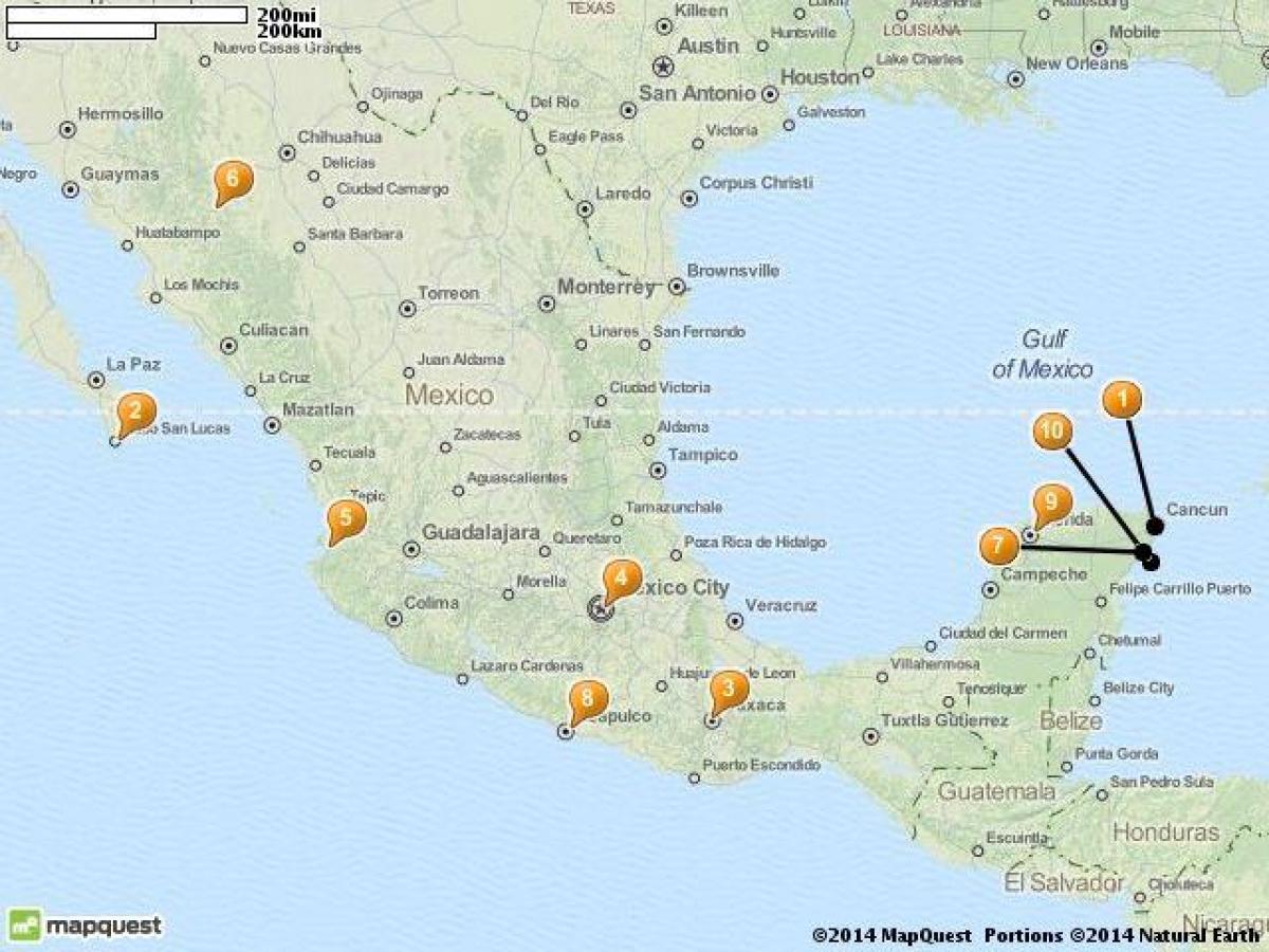 mapa de puntos de vacacións en México