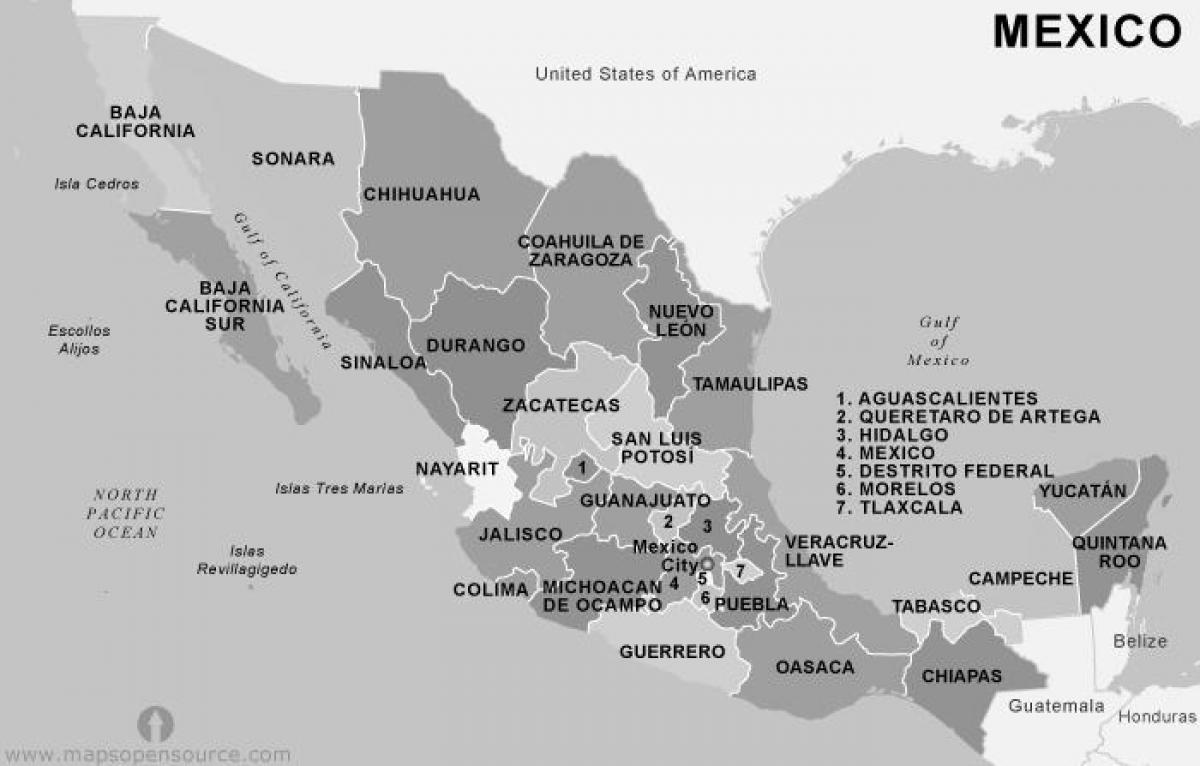 mapa de México en branco e negro