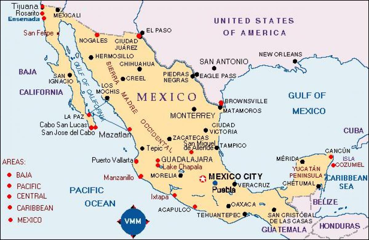 mapa de México puntos de vacacións