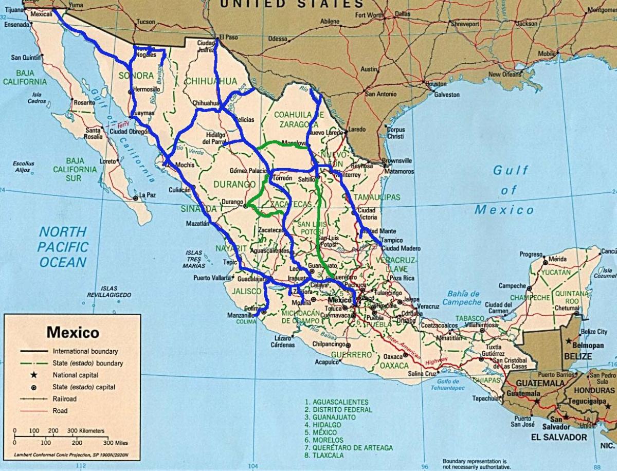 mapa de México transporta
