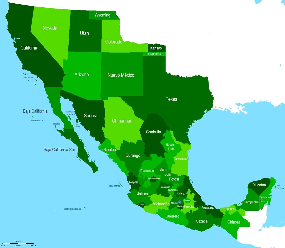 mapa de suroeste México