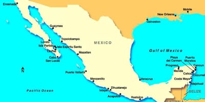 Mapa de México cruceiro portos