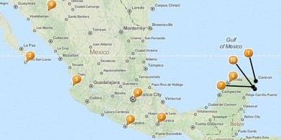 Mapa de puntos de vacacións en México