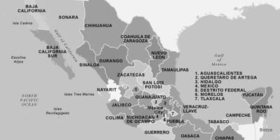 Mapa de México en branco e negro