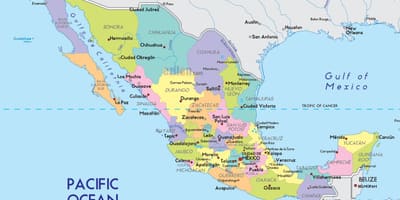Mapa de México con cidades e estados