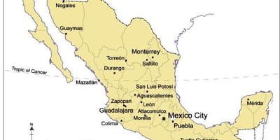 Mapa das grandes cidades en México