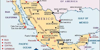 Mapa de México puntos de vacacións