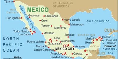 Mapa de aeroportos en México