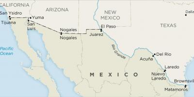 Nós e México fronteira mapa